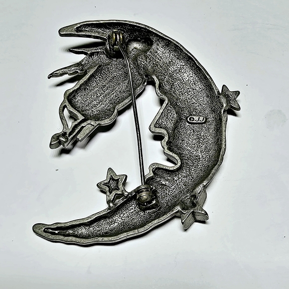 NWOT JJ silver with gold stars cow jumped over the moon brooch, campy, whimsical - Picture 3 of 4